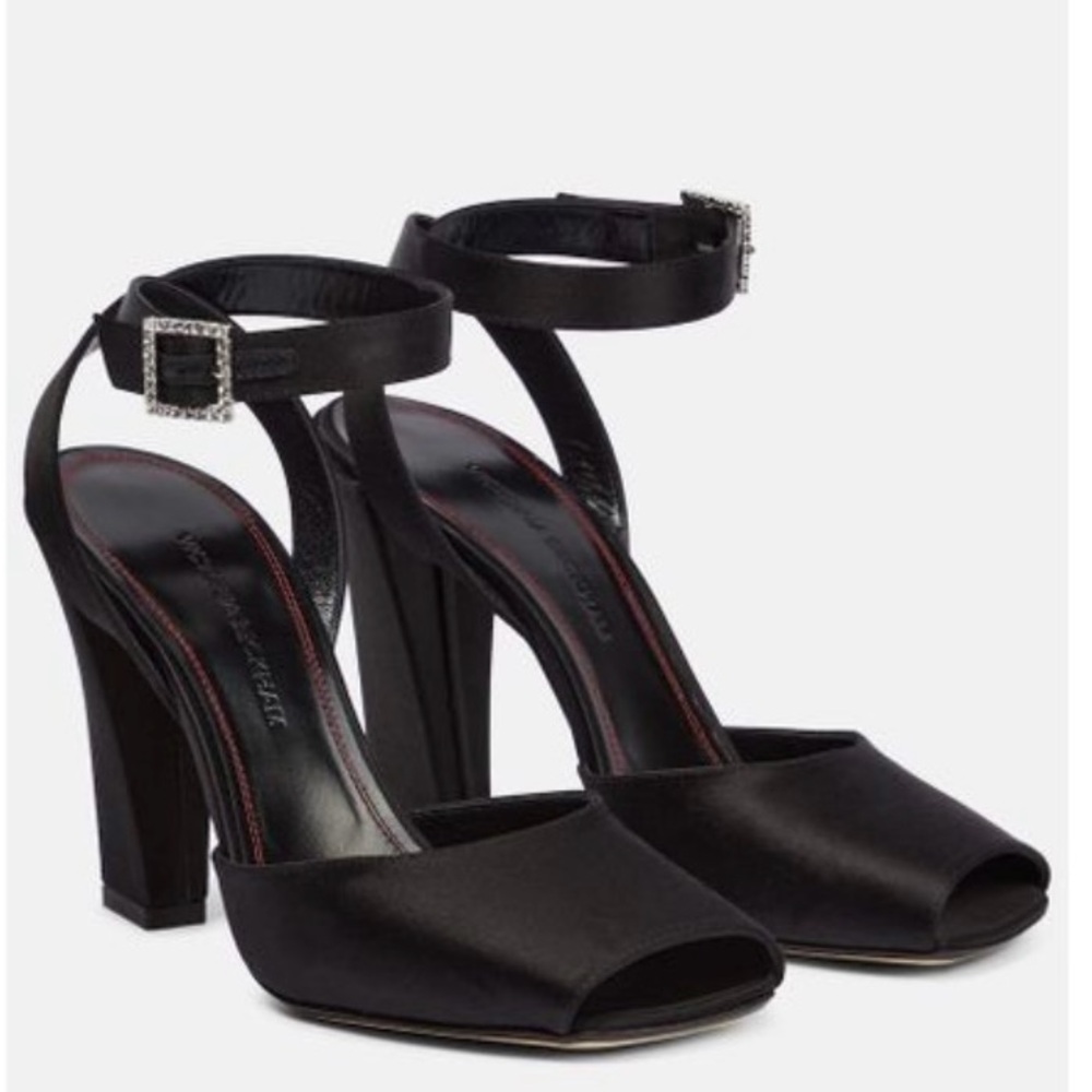 Victoria Beckham satin peep toe heels.
